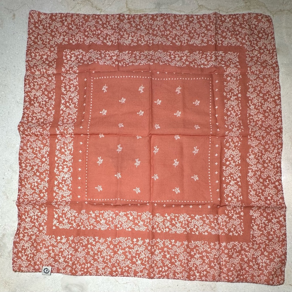 Peach Lightweight Cotton Scarf with floral Design 19 Inch Square